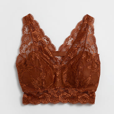 Lace Overlay Bra - Terracotta