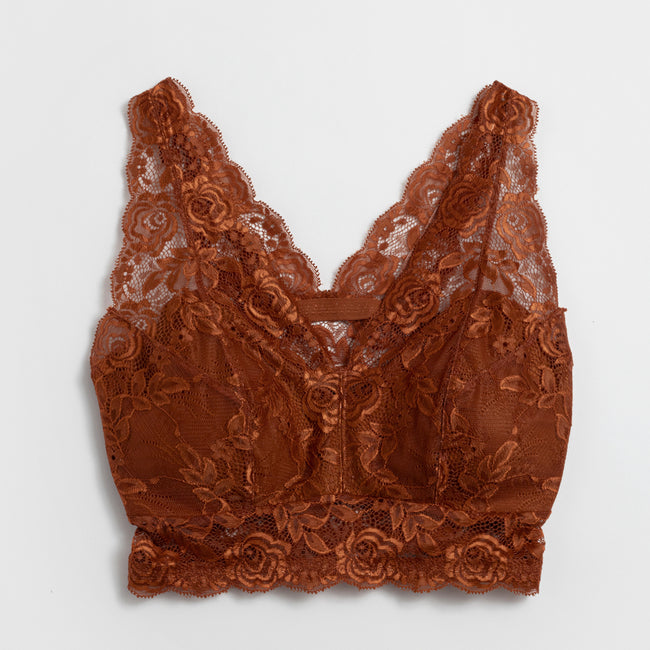 Lace Overlay Bra - Terracotta