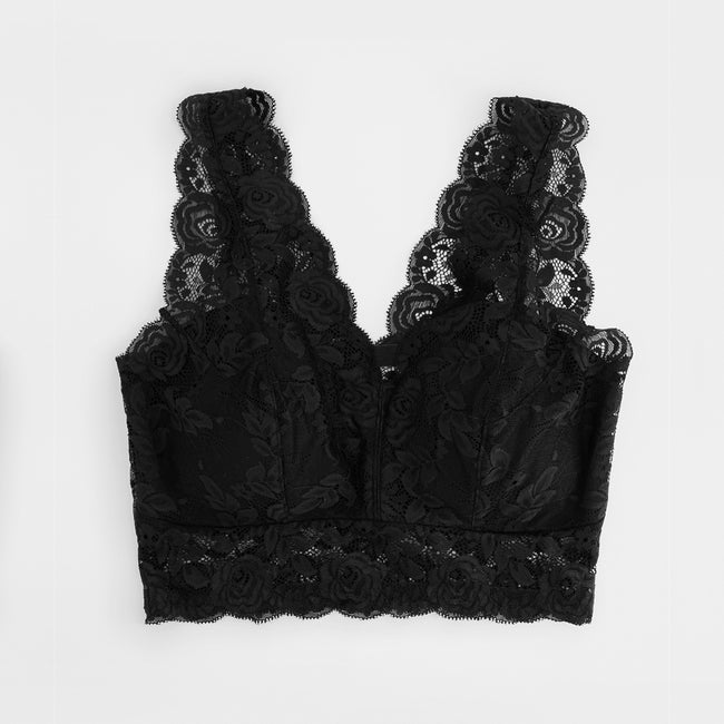 Lace Overlay Bra Black